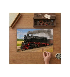 Kara Tren - Lokomotif Tasarımı 240 parça Ahşap Puzzle Ahşap Kutuda MP05870