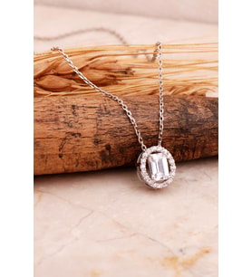 Baget Oval Rodyumlu Gümüş Kolye 7722