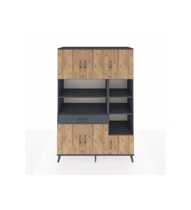 Hyperion Dolap 10 Raflı Tek Çekmeceli 6 Kapaklı 132x44x195 Antrasit-Çam/Antrasit