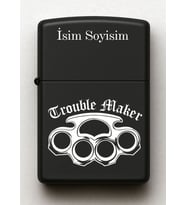 Trouble Maker Desenli Kişiye Özel İsimli Siyah Benzinli Metal Çakmak