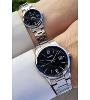 Casio CSISTE57 Kadranı Siyah Kordonu Gümüş Renk Hediye Paketli Sevgili Çift İki Kol Saati