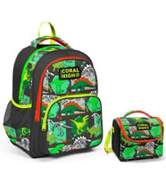 Coral High Yeşil Dinazor Erkek Çocuk İlkokul Çantası ve Beslenme Çantası Seti
