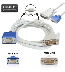 1.8 Mt. DVI-I to VGA Kablosu (Ferrit Çekirdekli) Analog Görüntü PC Monitör TV Uyumlu