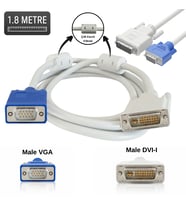 1.8 Mt. DVI-I to VGA Kablosu (Ferrit Çekirdekli) Analog Görüntü PC Monitör TV Uyumlu