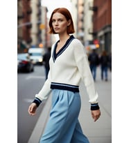 Kadın Oversize V Yaka Renk Bloklu Triko Kazak Soğuk Havalar İçin Basic Crop Uzun Kol Stil.