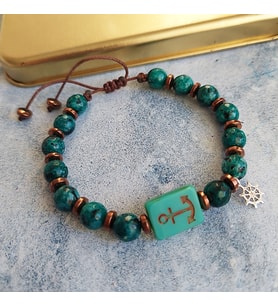 Vaoov 925 Ayar Gümüş Jade ve Hematit Taşlı Çapa Erkek Bileklik