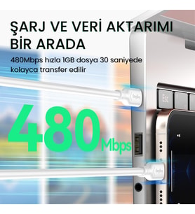 60W Type-C to Type-C Hızlı Şarj ve Data Kablosu 1.2 Metre
