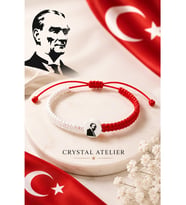 Atatürk Figürlü Kırmızı Beyaz Makrome Bileklik Ayarlanabilir Unisex Hediyelik