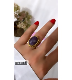 ÇELİK AYARLABİLİR DOĞAL TAŞLI AMETİST YÜZÜK (Gold)