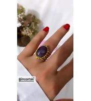ÇELİK AYARLABİLİR DOĞAL TAŞLI AMETİST YÜZÜK (Gold)