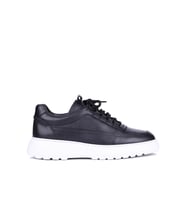 Shoetyle - Siyah Hakiki Deri Bağcıklı Erkek Sneaker 115-K588