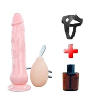 19,5 cm Belden Bağlamalı Su Fışkırtmalı Vantuzlu Ultra Realistik Dildo Ten Dokulu Penis