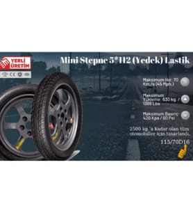 Mini Stepne 5*112 (Yedek) Lastik Ücretsiz Kargo 2021 ÜRETİM (Siyah)