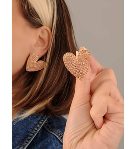Kalp Love Aşk Model Rhinestone  Altın Kaplama Küpe