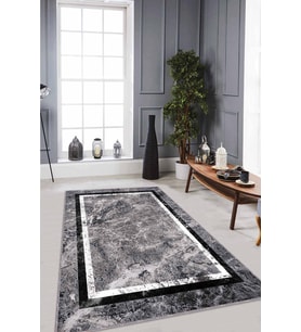 Gri Çerçeveli Kaymaz Tabanlı Makinede Yıkanabilir Halı RV105 - 100 x 160 cm