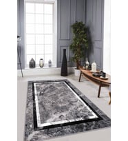 Gri Çerçeveli Kaymaz Tabanlı Makinede Yıkanabilir Halı RV105 - 100 x 160 cm