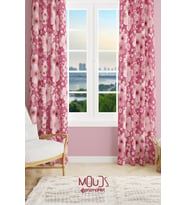 Pembe Çiçek 2 Desenli Süet Oturma Odası Salon Fon Perde Baskılı Ekstrafor Büzgü 2 Kanat PRD-1041