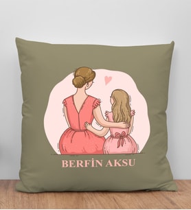 BK Gift Kişiye Özel İsimli Anneler Günü Tasarımlı Haki Kırlent Yastık, Anneye Hediye, Ev Dekorasyonu, Anneler Günü Hediyesi-5