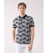 Lacivert Erkek Regular Fit Yaprak Desenli  Polo Yaka T-shirt