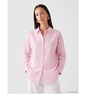 LC WAIKIKI Pembe Çizgili Poplin Kadın Gömlek