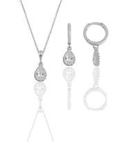 Gümüş rodyumlu zirkon taşlı kolye ve küpe ikili set  SGTL12069RODAJ
