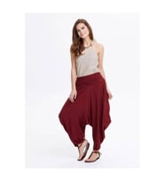 Drape Bel Detaylı Dökümlü Bordo Şalvar Pantolon