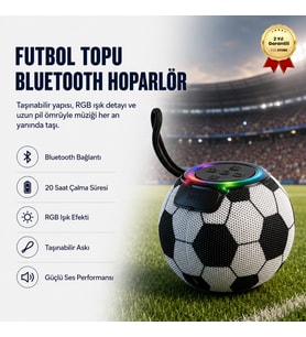 Bluetooth Hoparlör Futbol Topu Tasarımlı RGB Işıklı Taşınabilir