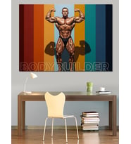 Vücut Geliştiren Kaslı Bodybuilder Portresi Dekoratif Kanvas - Mdf Ahşap Tablo