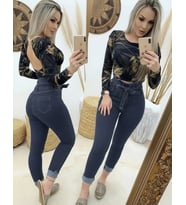 pilelistore- Kadın Yüksek Bel Düğmeli Yırtık Kot Pantolon (Lacivert)