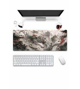 SonicTouch Klavye Mousepad 32x70cm Pürüzsüz Sıvı Geçirmez Kaymaz Taban Beyaz Kaplan Tapınağı