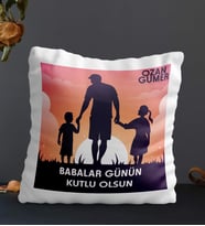Kişiye Özel Babalar Günün Kutlu Olsun Temalı Kare Yastık (Beyaz)