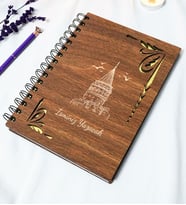 Kişiye Özel Galata Kulesi Desenli Ahşap Kapaklı Defter - Ajanda - İsme Özel - A5 60 Yaprak (120 SAYFA) Hediyelik (Gold)