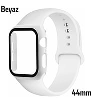 ALLY Apple Watch 4-5-6 44mm Silikon Kordon Kayış ve Ekran Koruyucu Kılıf BEYAZ
