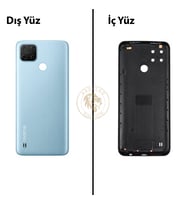 Oppo KAPAK Realme C25Y Mavi Arka Kapak Arka Cam Batarya Kapağı Lazer Kesim Kapak Pil Kapağı Back Cover