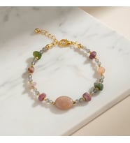 Labradorit-Renkli Turmalin-Güneş Taşı-Pembe Opal Doğal Taş Kolye