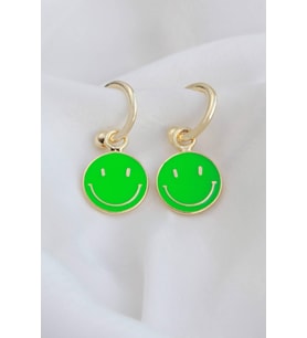 Yeşil Renk Mineli Smile Küpe