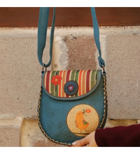 Kuş Figürlü Çapraz Örgülü Kol Çantası Etnik Bohem Style - Petrol
