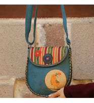 Kuş Figürlü Çapraz Örgülü Kol Çantası Etnik Bohem Style - Petrol