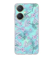 PrintiFy Vivo Y27 Uyumlu Kamera Korumalı Floral Lila Tasarımlı Şeffaf Silikon Kılıf