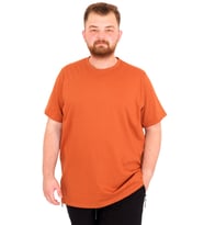 Mode XL Büyük Beden Erkek T-Shirt Bisiklet Yaka Basic U25162 Tarçın