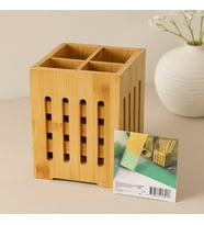 Ahşap Bambu 4 Bölmeli Kaşıklık Organizer (11x11 cm, Pencereli)