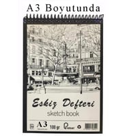 Eskiz Defteri A3 Spralli 50 Yaprak 1 Adet 100 gr 297x420 mm Sketch Book Üstten Açılmalı Ezkiz Defteri (Beyaz)