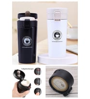 12 Saate Kadar Sıcak Soğuk Tutma Filtreli Çift Katmanlı 2 Adet Siyah Beyaz İnox Mug Termos  380ML