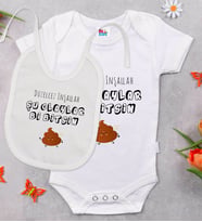 BK Kids Düzelcez İnşallah Tasarımlı Beyaz Bebek Body Zıbın ve Mama Önlüğü Hediye Seti-1