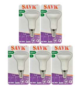 (5 Adet) Şavk 6W (37W) Beyaz Işık (6500K) E14 Duylu (İnce Duy) Led R50 Ampul