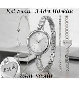 Spectrum Kişiye Özel Bileklikli kadın Kol Saati Sevgiliye Hediye Yıl dönümü Hediyesi Bayan Kol Saati  (Gümüş)