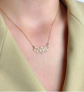 Kişiye Özel 925 Ayar Gümüş Minimal Tasarım Arı Kolye (Gold)