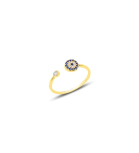 Gümüş altın yaldızlı zirkon taşlı ayarlamalı Nazar Modeli Yüzük SGTL11583GOLD (Rose)