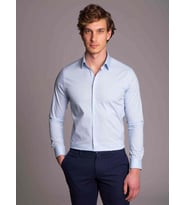 Açık Mavi Erkek Ekstra Slim Fit Düz Klasik Yaka Uzun Kol Gömlek