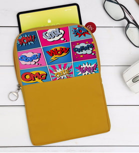 BK Gift Pop Art Tasarımlı Taşınabilir Koruyucu Tablet Kılıfı & Organizer Çanta - Sarı-12